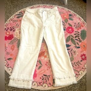 Chico's White Cropped Jeans with Fringe and Studs